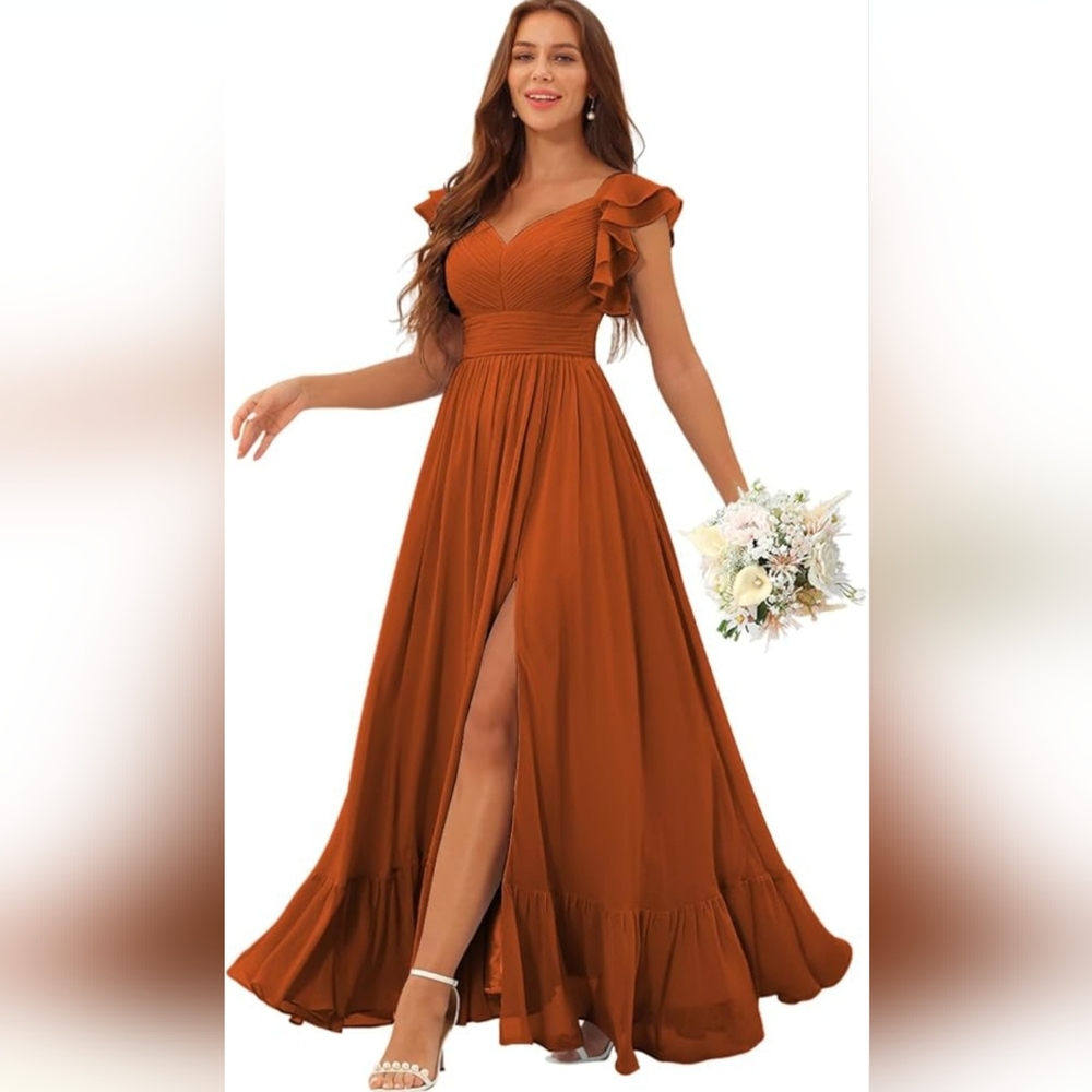 Elegant Rust Orange Maxi Dress